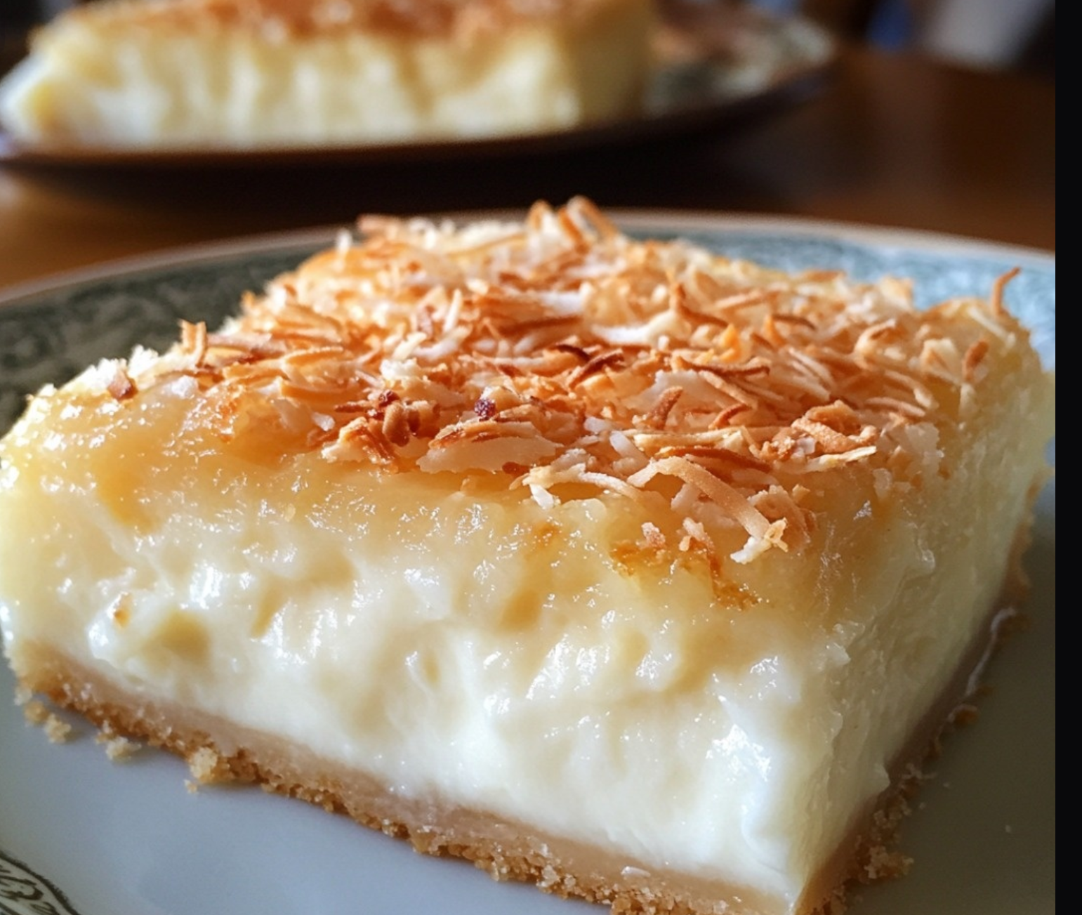 A beautifully styled coconut cream pie with toasted coconut topping