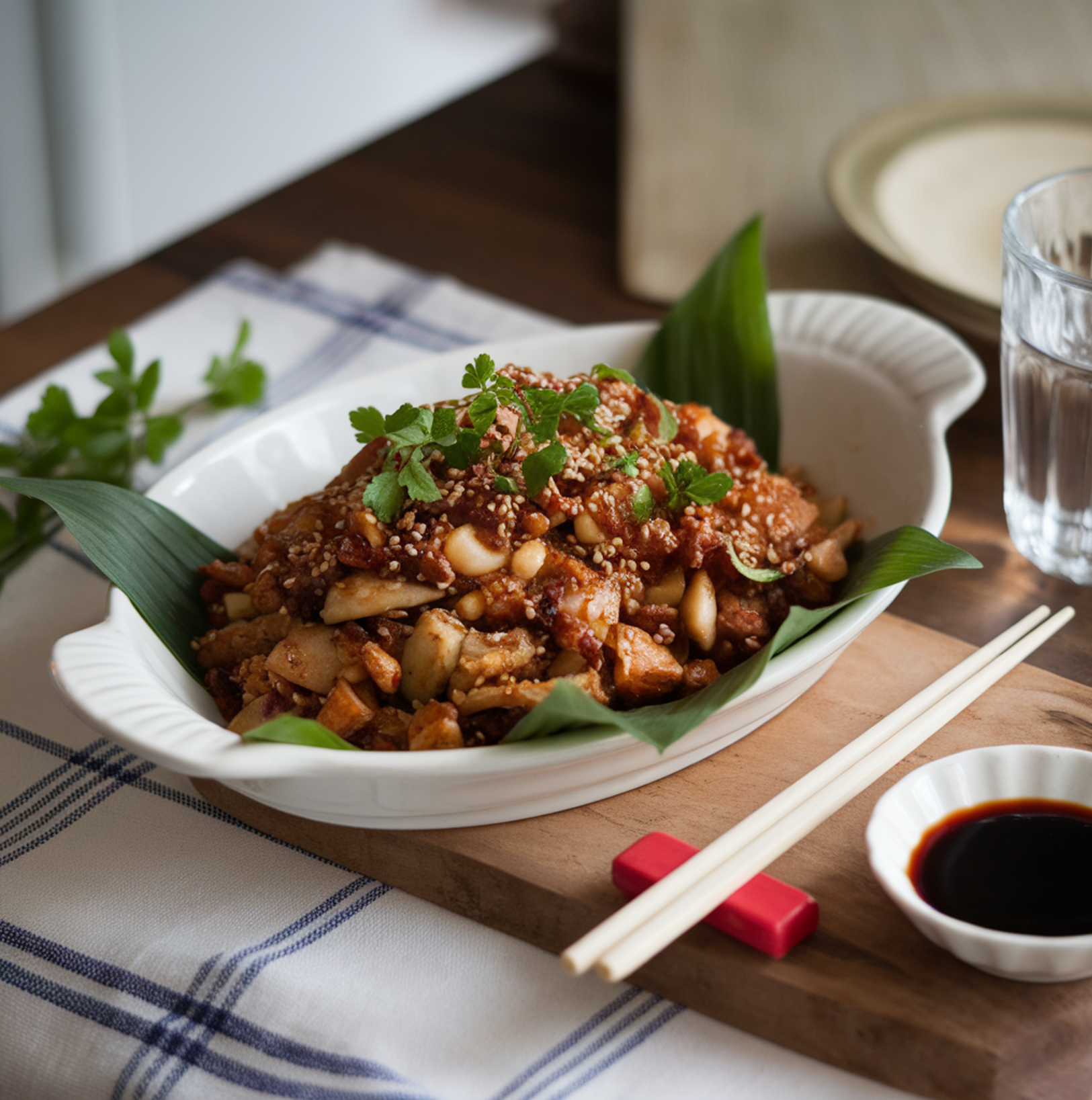 A colorful array of fresh ingredients for chopsuey preparation on a rustic wooden countertop.