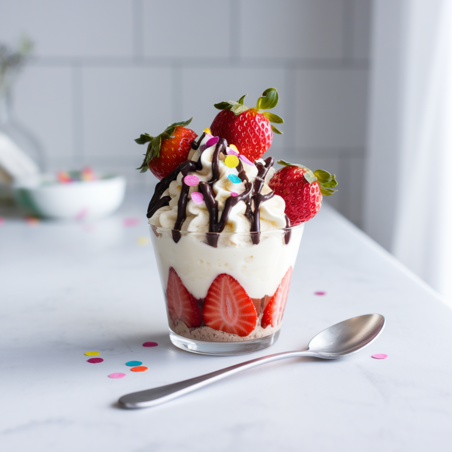 Image of a creamy Magic Cup Dessert in a small cup with toppings like sprinkles and fresh fruit.where can i buy magic cup dessert