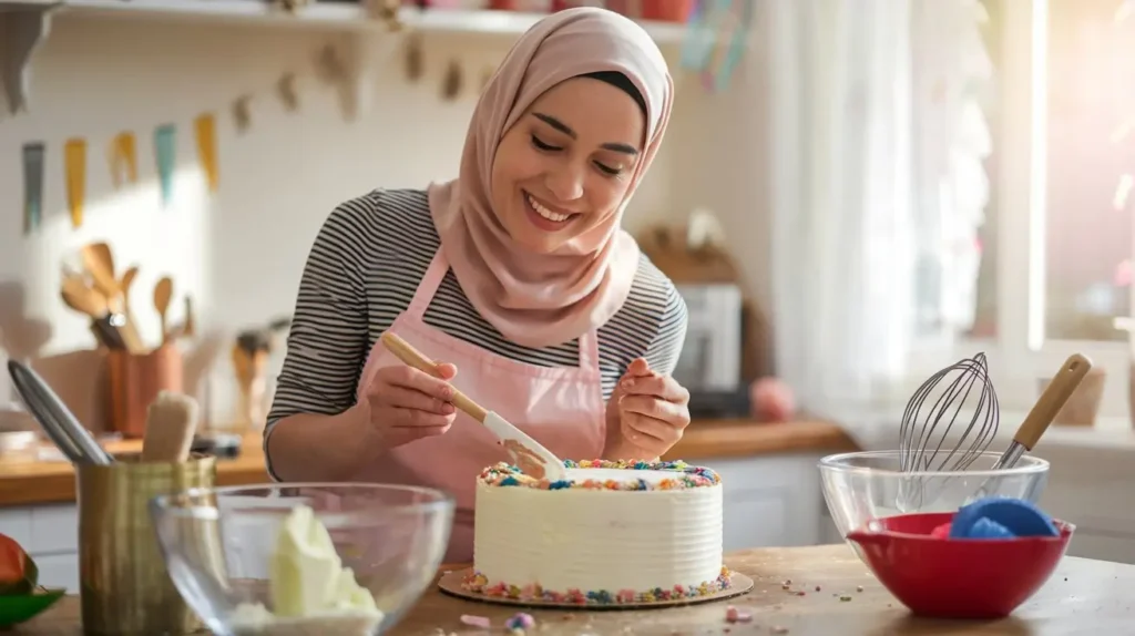 single mom baking own birthday cake